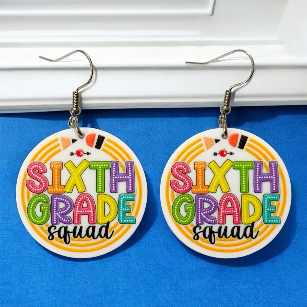 Colorful Sixth Grade Squad Earrings